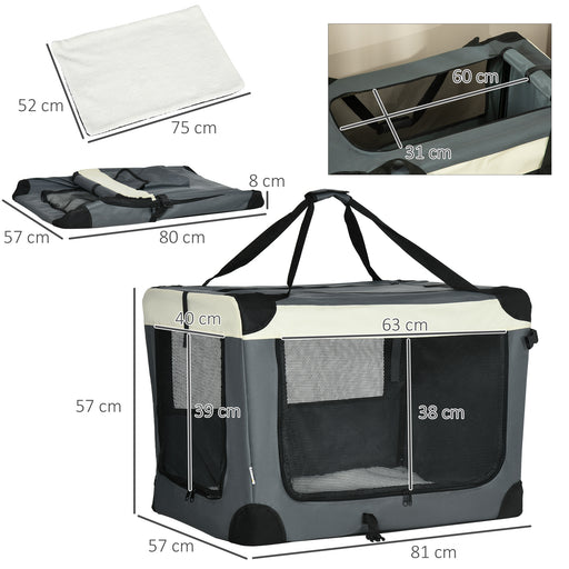 81cm Foldable Pet Carrier Bag Soft Travel Dog Crate, Portable Cat Carrier w/ Cushion, for Cats and Medium Dogs - Grey