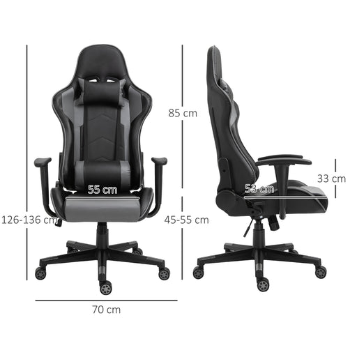 High Back Racing Gaming Chair, PU Leather Reclining Computer Chair with Head Pillow and Lumbar Support, Black