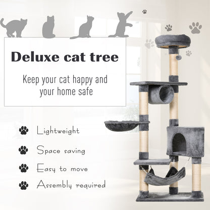 Cat Tree for Indoor Cats Condo Tower Multi-level Height 150CM Kittens Activity Stand House with Toys & Various Scratching Posts
