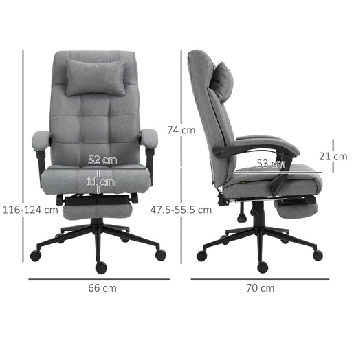 Reclining Home Office Chair Ergonomic Conference Executive Manager Work Support Adjustable Rolling Swivel with Armrest Lumber and Footrest Grey