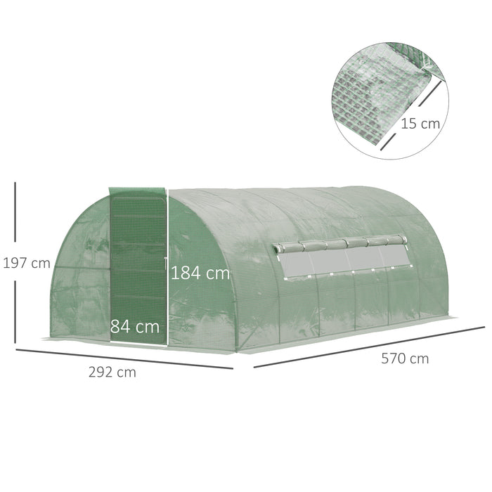 Reinforced Polytunnel Greenhouse with Metal Hinged Door, 25mm Diameter Galvanised Steel Frame & Mesh Windows (3 x 6M)