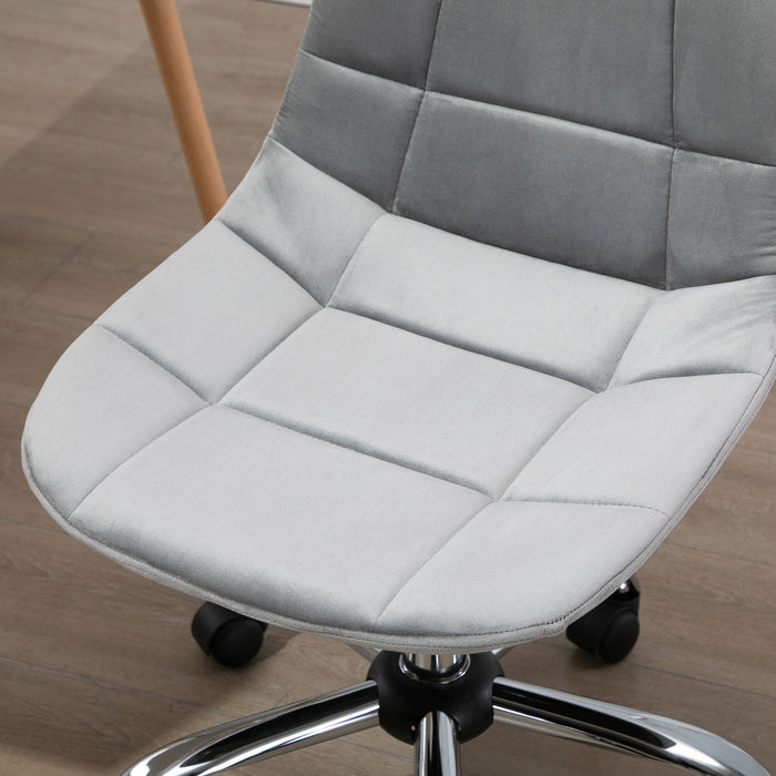 Ergonomic Office Chair with Adjustable  Height and Wheels Velvet Executive Chair Armless for Home Study Bedroom Grey