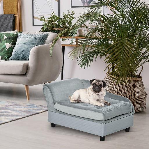 Dog Sofa with Storage, Pet Chair for Small Dogs, Cat Couch with Soft Cushion, Grey, 76 x 45 x 41.5 cm