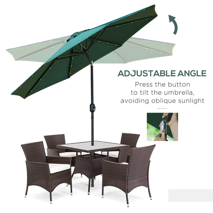 2.7m Patio Garden Umbrella Outdoor Parasol with Tilt Crank and 24 LEDs Lights (Green)