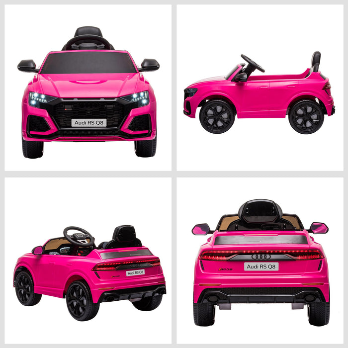 Compatible 6V Battery-powered Kids Electric Ride On Car Audi RS Q8 Toy with Parental Remote Control Music Lights USB MP3 Bluetooth Pink