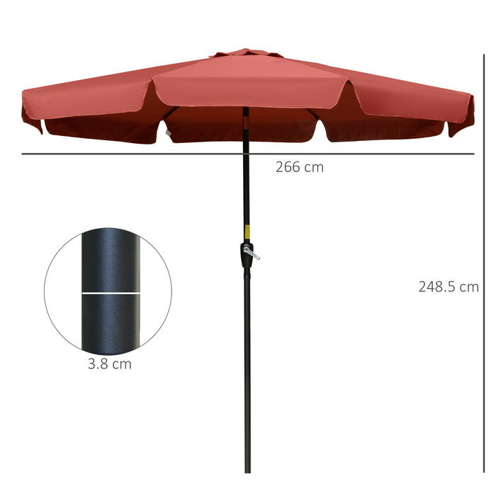 2.66m Patio Umbrella Garden Parasol Outdoor Sun Shade Table Umbrella with Ruffles, 8 Sturdy Ribs, Wine Red