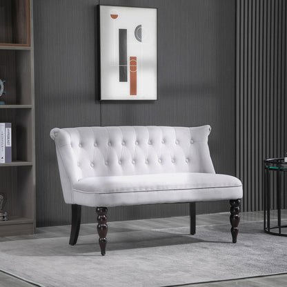 2 Seat Sofa Lounger Couch with Wood Frame Button Tufts Carved Legs Vintage Design Compact Home Bedroom Loveseat Grey