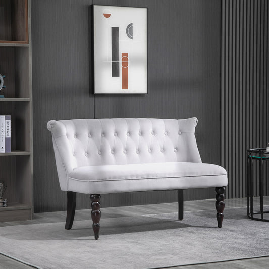 2 Seat Sofa Lounger Couch with Wood Frame Button Tufts Carved Legs Vintage Design Compact Home Bedroom Loveseat Grey