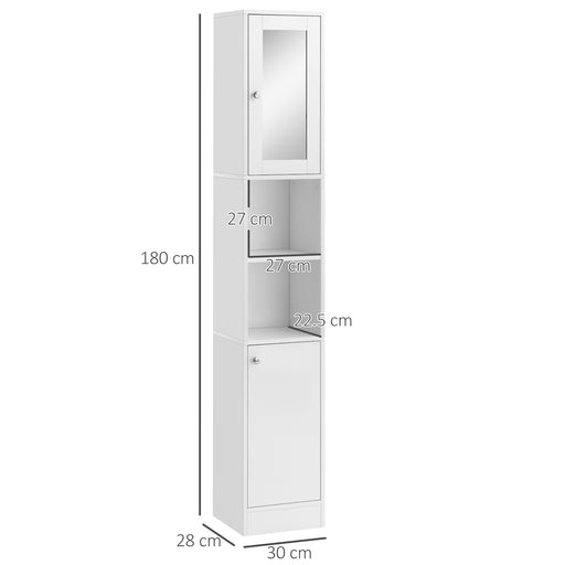 Tall Bathroom Storage Cabinet with Mirror, Freestanding Floor Cabinet Tallboy Unit with Adjustable Shelves, White