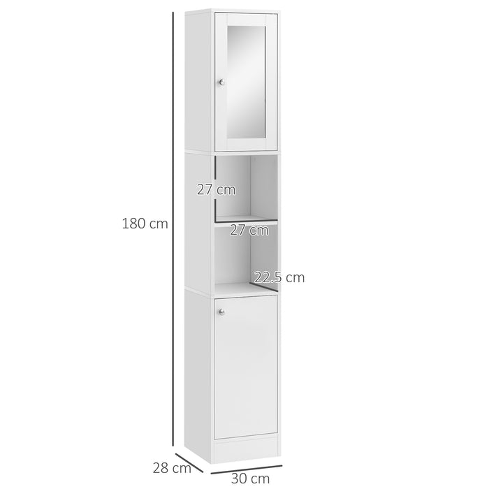 Tall Bathroom Storage Cabinet with Mirror, Freestanding Floor Cabinet Tallboy Unit with Adjustable Shelves, White