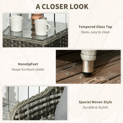 Outsunny 3 PCS Rattan Seating Set | 2 Armchairs & Table | Outdoor Patio Furniture, Bistro Set w/ Cushions Glass Tabletop