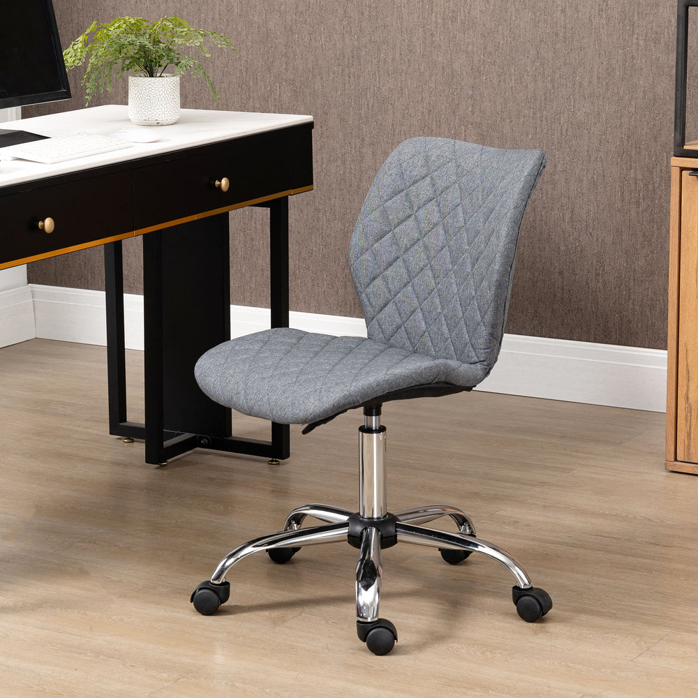 Mid Back Swivel Chair w/360° Swivel Height, thick sponge padded, Adjustable Home Office Linen Fabric Grey