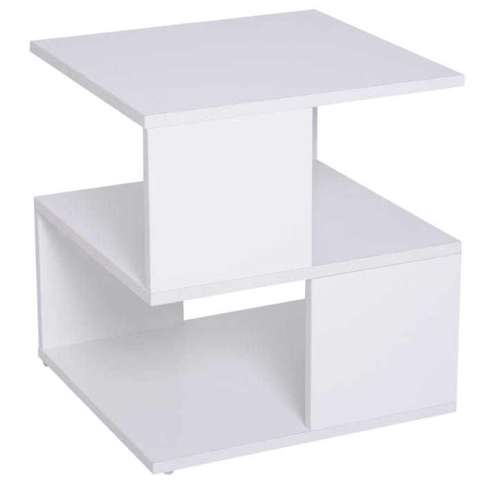 Modern Square 2 Tier Wood Coffee Side Table Storage Shelf Rack Living Room White