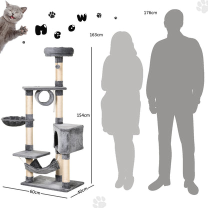 Cat Tree for Indoor Cats Condo Tower Multi-level Height 150CM Kittens Activity Stand House with Toys & Various Scratching Posts