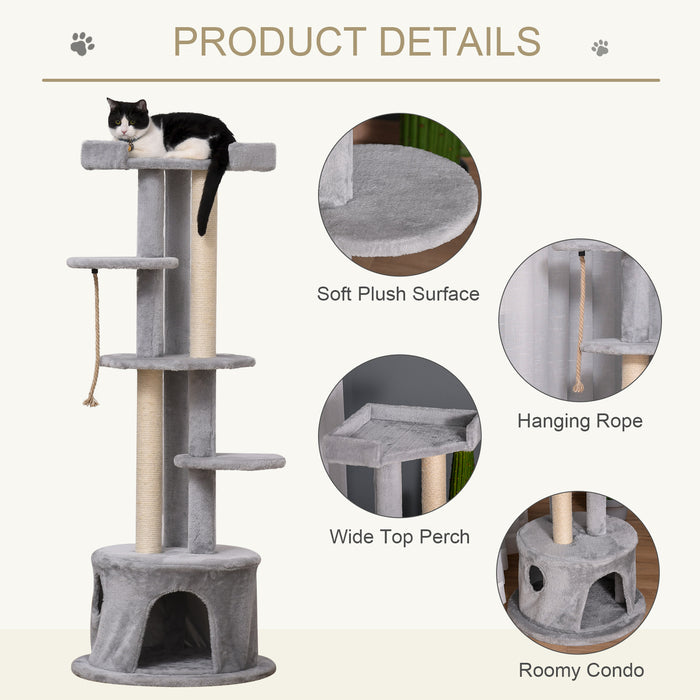 Cat Tree for Indoor Cats Kitten Tower Multi-level Activity Centre Pet Furniture with Scratching Post Condo Hanging Ropes Plush Perches Grey