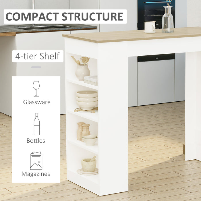 Bar Table Coffee Table Kitchen Dining Table with 4-Tier Storage Shelf for Kitchen, Dining Room, Living Room, Natural