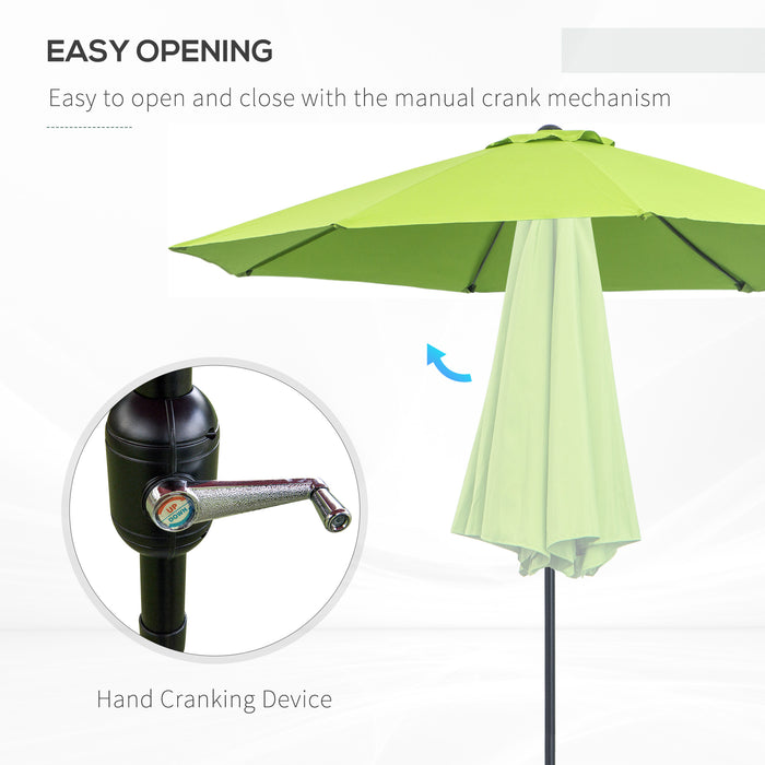 Outsunny 2.7M Patio Parasol Sun Umbrella, Tilt Shade Shelter Canopy with Crank 8 Ribs Aluminium Frame, Green