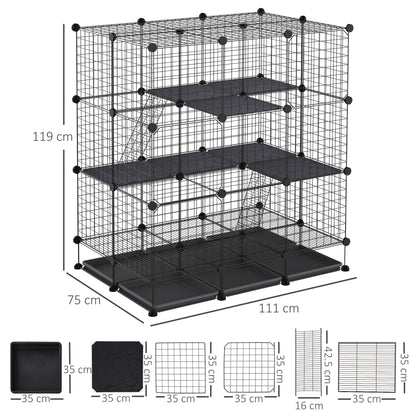 3 Level DIY Pet Playpen Metal Small Animal Cage Rabbit Ferret Chinchillas Cage 4 Doors Bottom Trays Black