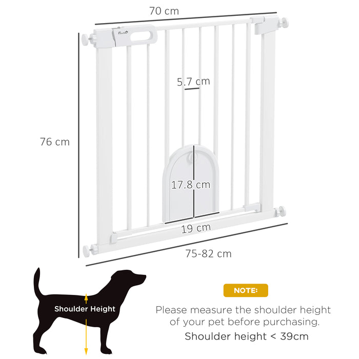 Dog Gate with Cat Flap Pet Safety Gate Barrier, Stair Pressure Fit, Auto Close, Double Locking, for Doorways, Hallways, 75-103 cm Black