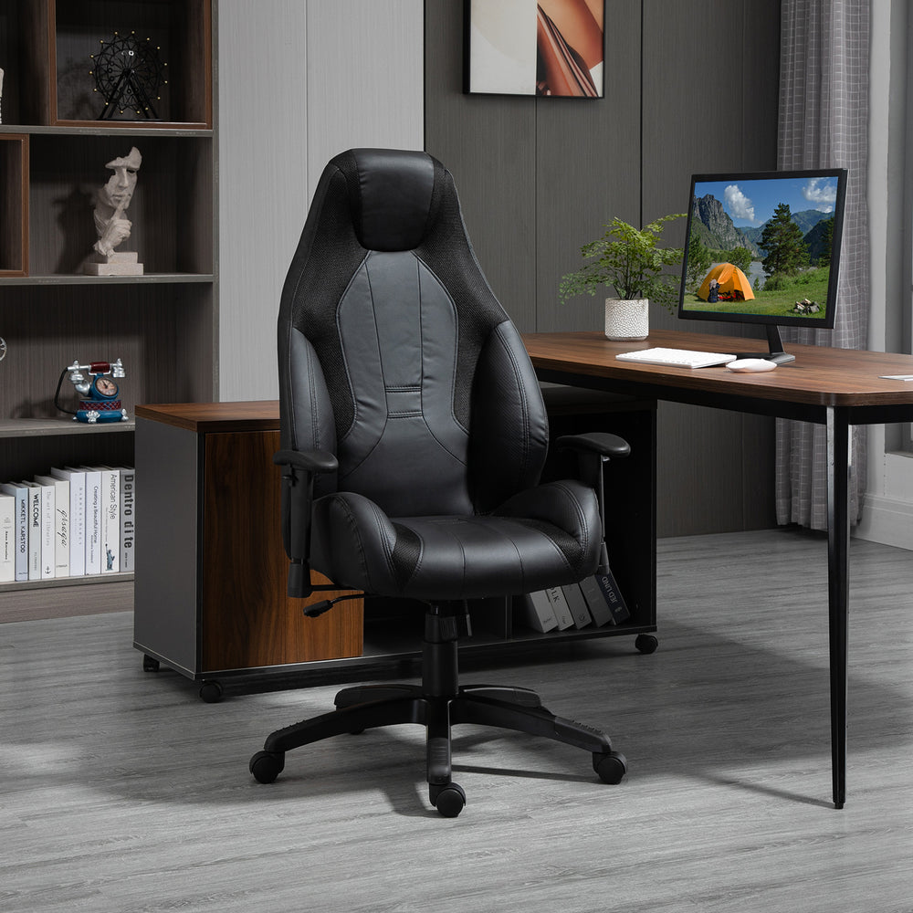 High Back Executive Office Chair Mesh & Fuax Leather Gaming Gamer Chair with Swivel Wheels, Adjustable Height and Armrest, Black