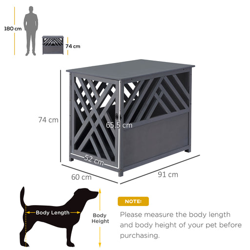 Wood Dog Crate Dog Cage Table Kennel Night Stand with Lockable Door for Small Medium Pets Grey 60 x 91 x 74 cm