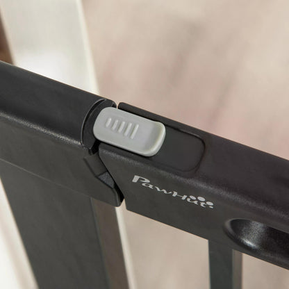 Dog Gate with Cat Flap Pet Safety Gate Barrier, Stair Pressure Fit, Auto Close, Double Locking, for Doorways, Hallways, 75-82 cm Black