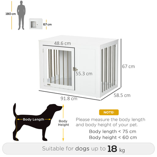 Furniture Style Dog Crate with Two Doors, End Table Pet Cage Kennel with Locks, for Medium Dogs - White