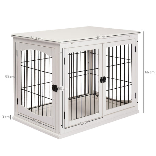 Dog Crate, Furniture Style Puppy Cage End Table, Pet Kennel House with 3 Doors for Small Dog, White 81 x 58.5 x 66 cm