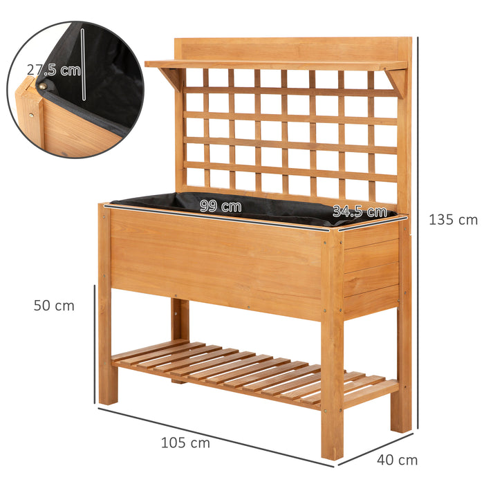 Wooden Planter Raised Elevated Garden Bed Planter Flower Herb Boxes for Vegetables with 2 Shelves Solid Wood 105x40x135cm