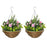 Set of 2 Artificial Plant Lisianthus Flowers Hanging Planter with Basket for Indoor Outdoor Decoration