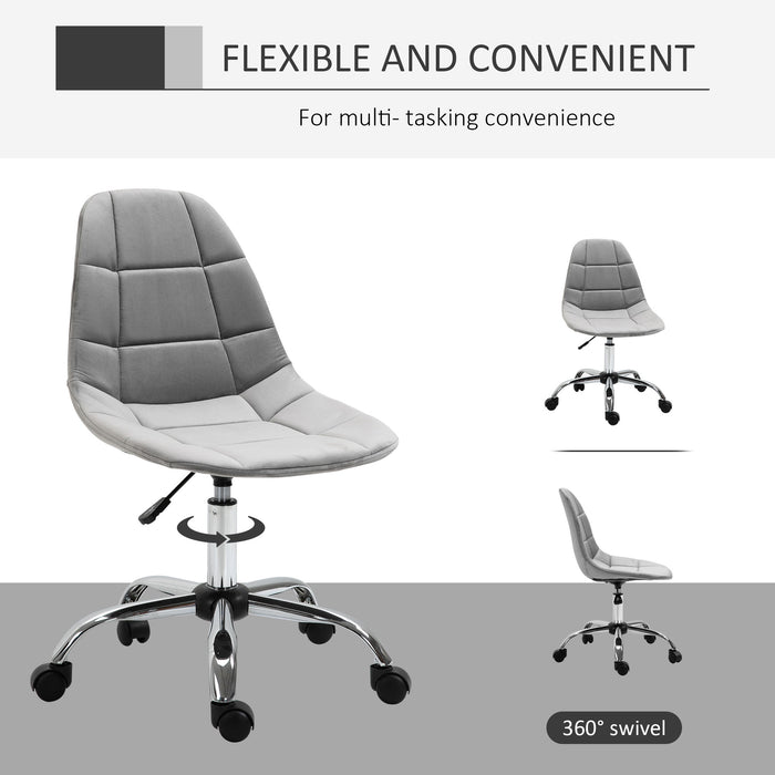 Ergonomic Office Chair with Adjustable  Height and Wheels Velvet Executive Chair Armless for Home Study Bedroom Grey