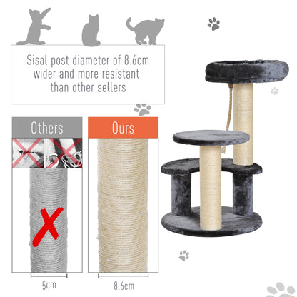 65 cm Cat Tree for Indoor Cats Kitty Scratcher Kitten Activity Center Scratching Post Playhouse 2 Perch w/ Hanging Sisal Rope Grey