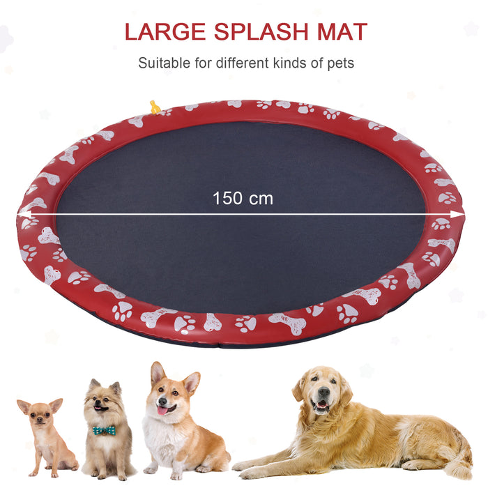 150cm Splash Pad Sprinkler for Pets Dog Bath Pool Water Game Mat Toy Non-slip Outdoor Backyard Red