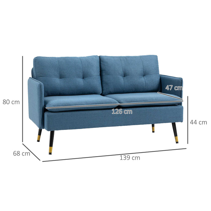 2 Seater Sofas for Living Room, Fabric Couch, Button Tufted Love Seat with Cushions, Blue