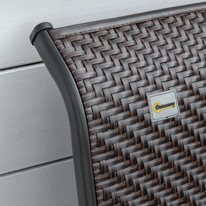 Outsunny Set of 2 Outdoor Wicker Folding Chairs, Patio PE Rattan Dining Armrests Chair set with 7 Levels Adjustable Backrest, for Outdoors, Camping, Red Brown