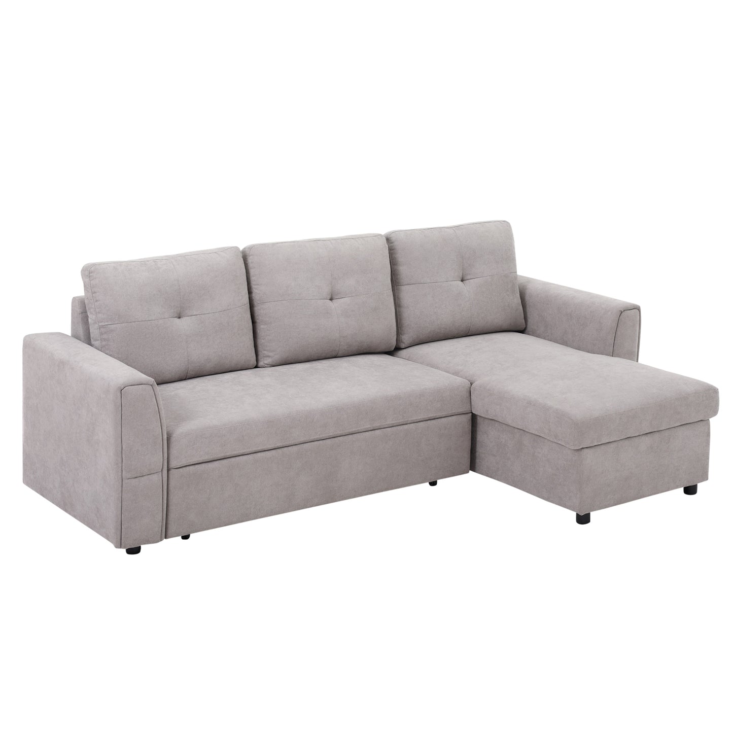 3 Seater Linen Look L-Shaped Corner Sofa, Pull Out Sofa with Storage Compartment In Grey - Hurry Limited Stock!