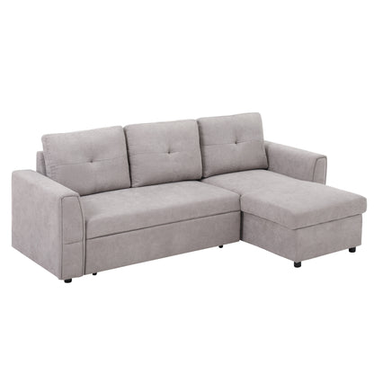 3 Seater Linen Look L-Shaped Corner Sofa, Pull Out Sofa with Storage Compartment In Grey - Hurry Limited Stock!