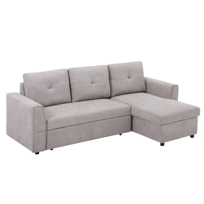 Linen-Look L-Shaped Sofa Bed with Storage In Grey