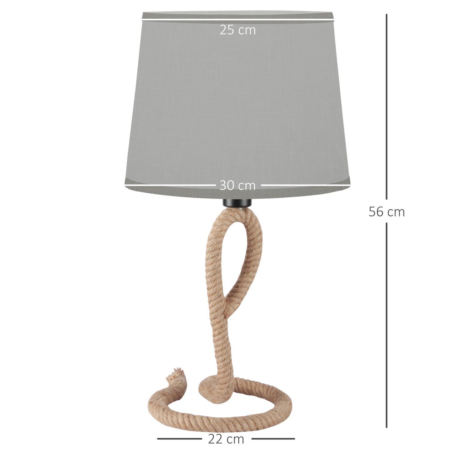 HOMCOM Nautical Table Lamp with Rope Base for E27 LED Halogen Bulb, Desk Fabric Light, Bedroom, Living room, Study