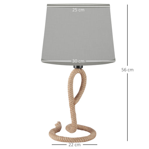 HOMCOM Nautical Table Lamp with Rope Base for E27 LED Halogen Bulb, Desk Fabric Light, Bedroom, Living room, Study