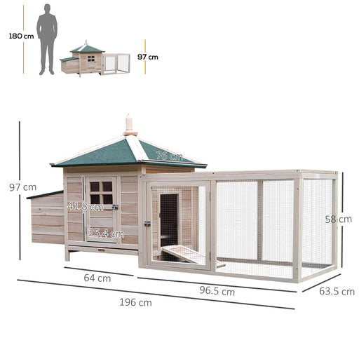 Chicken Coop with Run Hen House Poultry Coops Cages Pen Outdoor Backyard with Nesting Box 196 x 76 x 97cm Natural