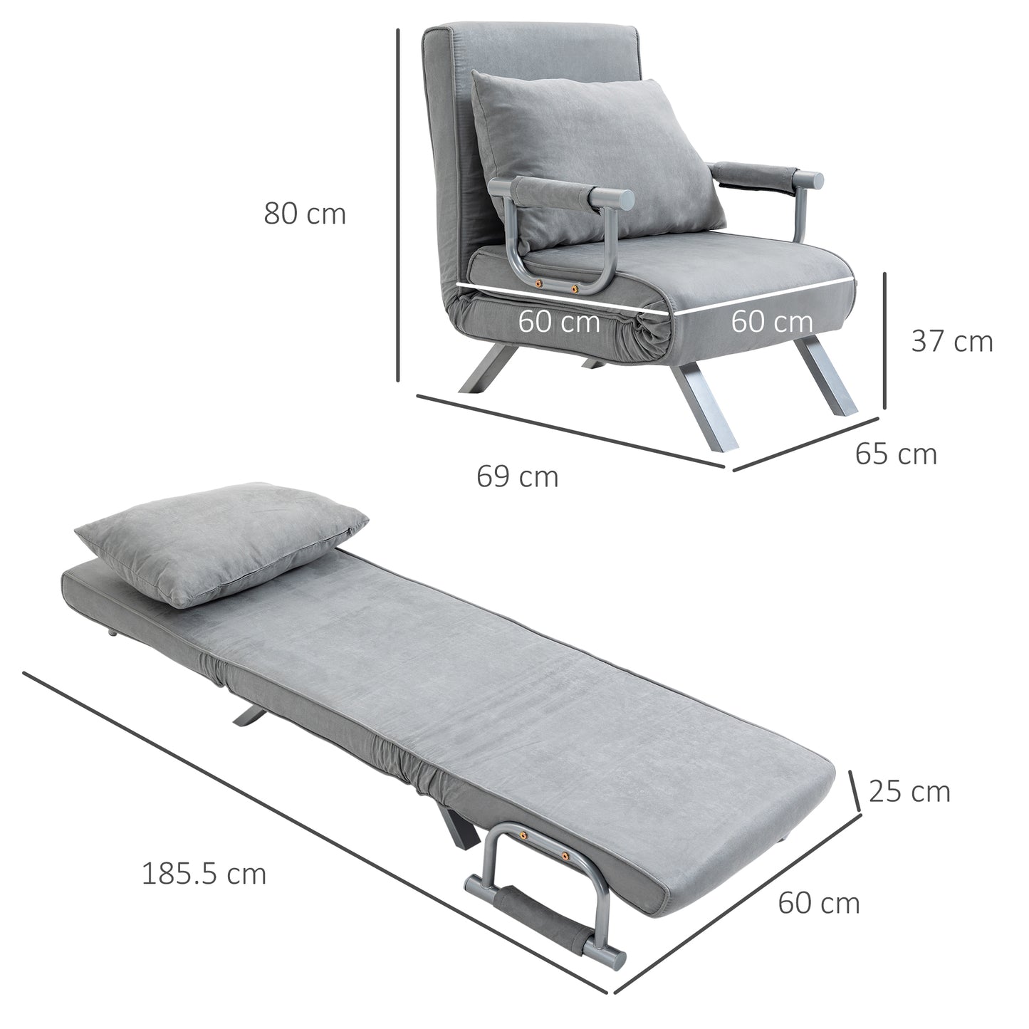 Modern 2-In-1 Design Single Sofa Bed - Light Grey