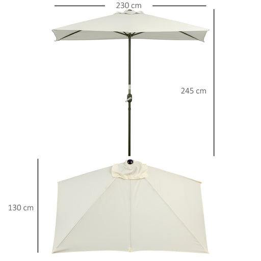 Outsunny Balcony Half Parasol Semi Round Umbrella Patio Crank Handle (2.3m, Beige)- NO BASE INCLUDED
