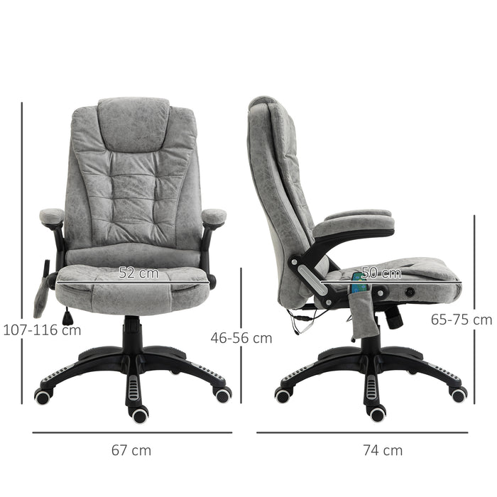 Massage Recliner Chair Heated Office Chair with Six Massage Points Microfiber Cloth 360° Swivel Wheels Grey