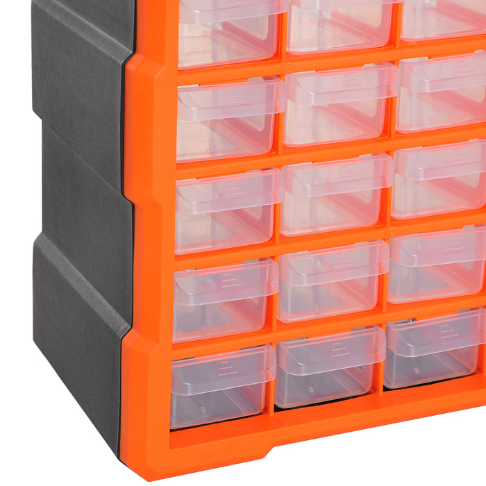 DURHAND 60 Drawers Parts Organiser Wall Mount Storage Cabinet Garage Small Nuts Bolts Tools Clear Orange