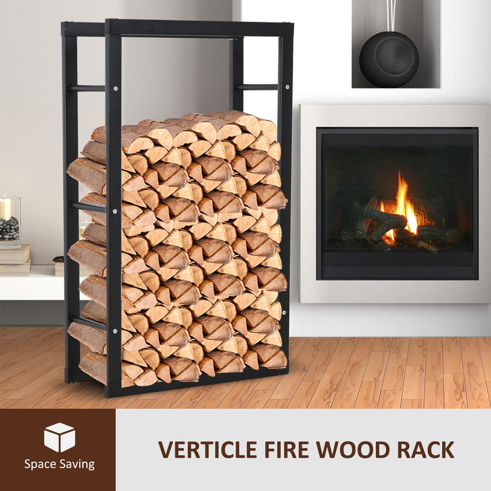 Metal Firewood Log Holder Tall Firewood Rack Indoor Outdoor Fireplace Wood Storage Shelf with Rust-Resistant, Black, 60W x 25D x 100H cm