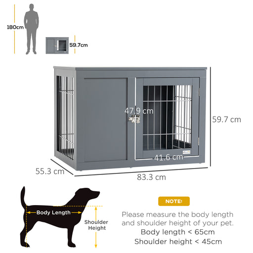 Furniture Style Dog Crate for Small and Medium Dogs, End Table Pet Cage with Two Lockable Doors - Grey