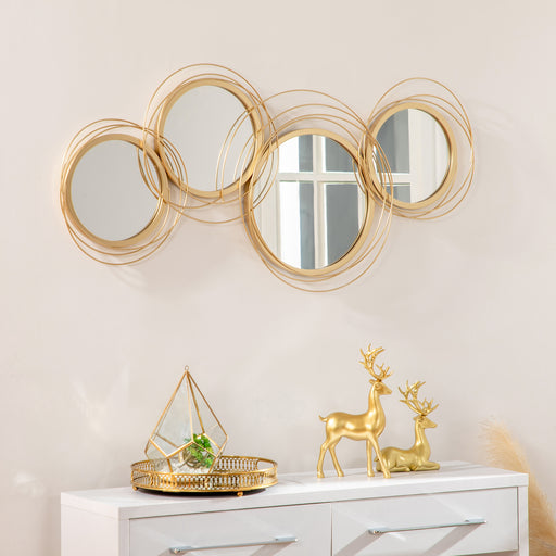 HOMCOM Metal Wall Art Modern Decorative Mirror Decor Hanging Home Wall Sculptures for Living Room Bedroom Dining Room, Gold