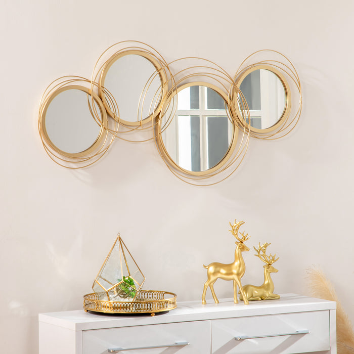 HOMCOM Metal Wall Art Modern Decorative Mirror Decor Hanging Home Wall Sculptures for Living Room Bedroom Dining Room, Gold