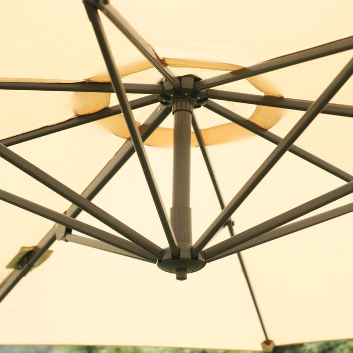 3(m) Patio Offset Parasol Roma Umbrella Cantilever Hanging Sun Shade Canopy Shelter 360° Rotation with Cross Base - Beige